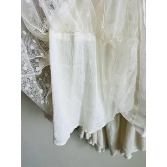 R. Vivimos Dress Womens Small Cream Flowy Boho Sheer Dot Hem - Picture 5 of 9